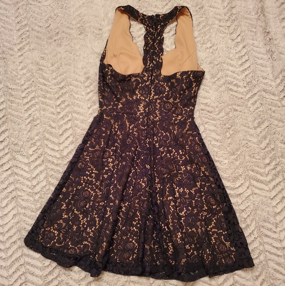 Navy Blue & Nude Lace Halter Dress - Picture 5 of 12